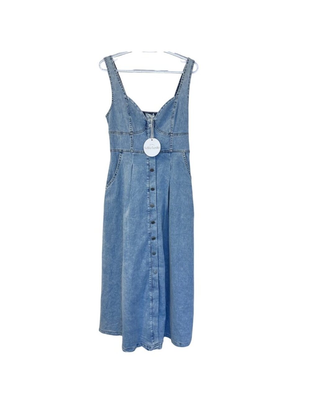 Selfie Leslie Chambray Pixie Dust Button Front Midi Dress Denim Blue Size XL NWT